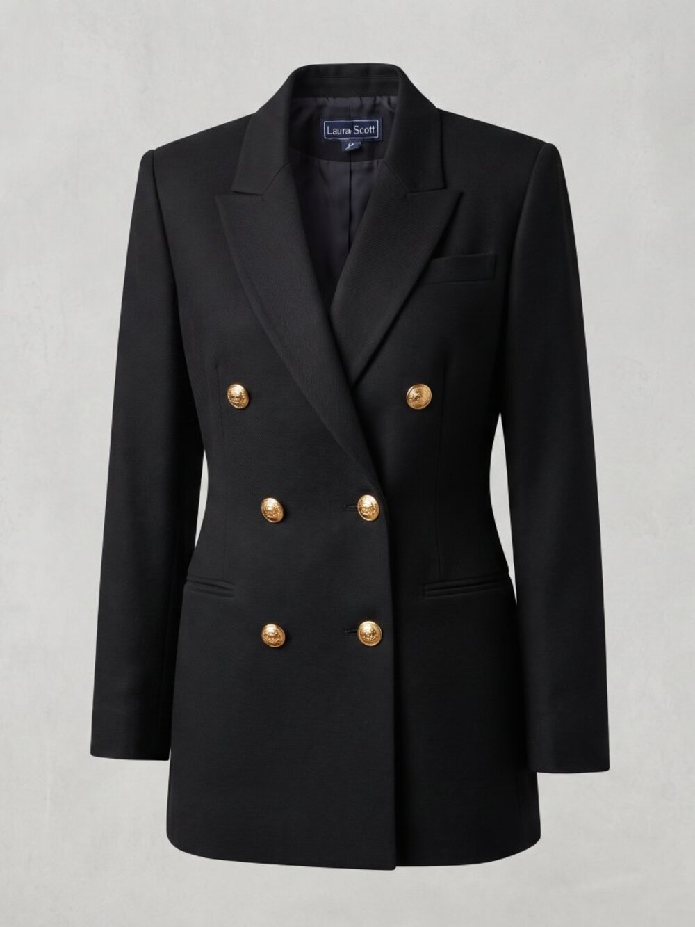Laura Scott Chic Black 100% Wool Double-Breasted Blazer, Size 14, Old Money